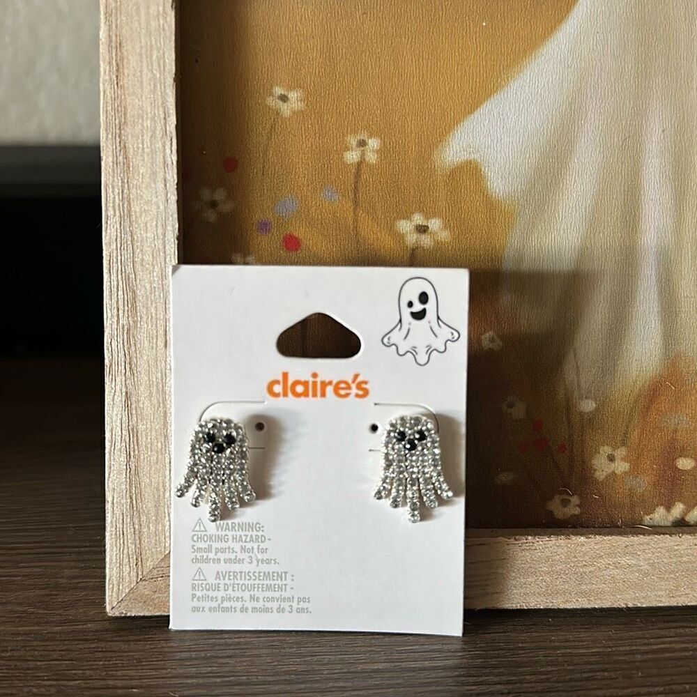 Claire’s Rhinestone Ghost stud earrings NWT Halloween pumpkin NWT
